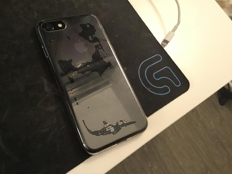 I am using a jet black iphone. There is horrible stain on the clear case. I...