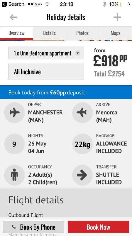 Booked on the app as when I phoned up the price on the app was cheaper but ...