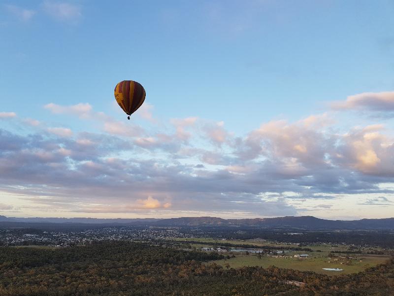 Beautiful sunrise across the vineyards with an enthusiastic pilot.