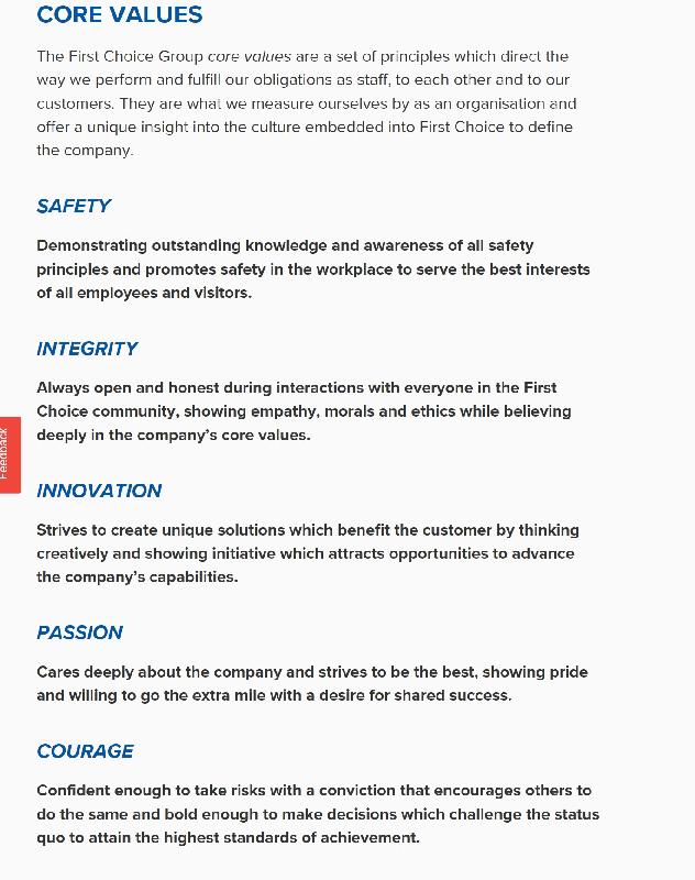 First Choice Lack of Integrity & Values