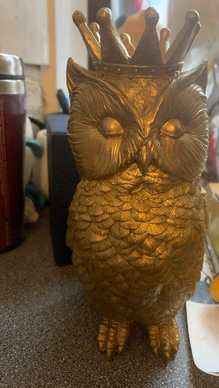 Gold owl with crown ornament