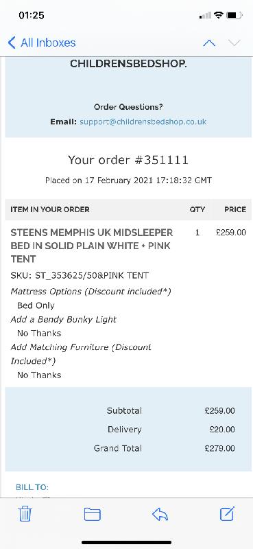 Advertised bed with discount & on tent, but didn’t honour them or free del