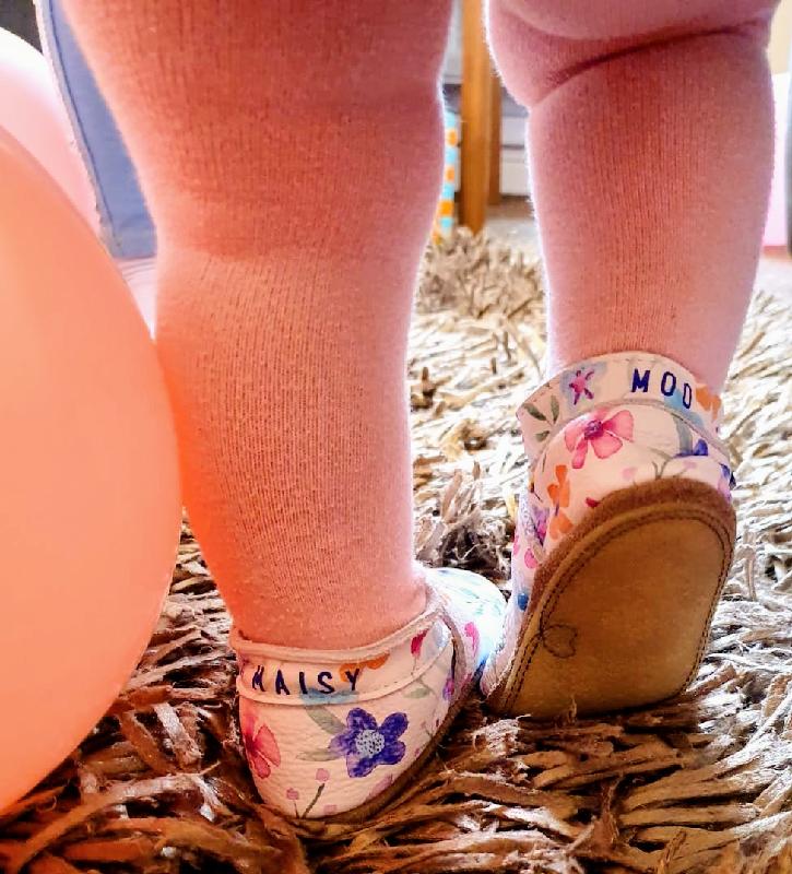 Chaussures bébé en cuir Bouquet | Fille et garçon | Fleurie | Semelle en caoutchouc naturel | Inch Blue