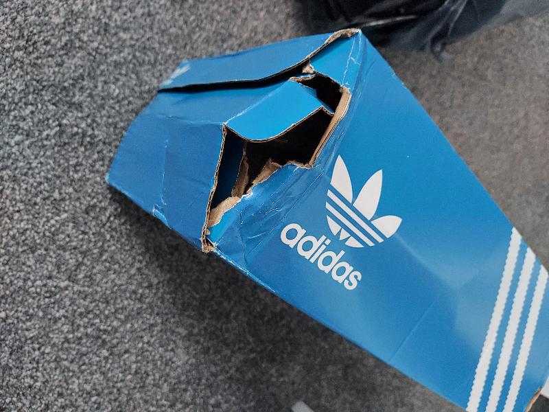 Trainers arrived and box was ripped and squashed.