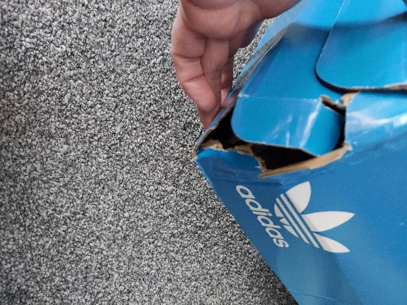 Trainers arrived and box was ripped and squashed.