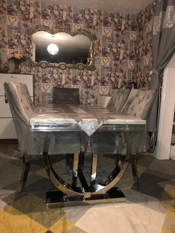 Arianna 150cm Grey Marble Table and 6 Knocker Chairs
