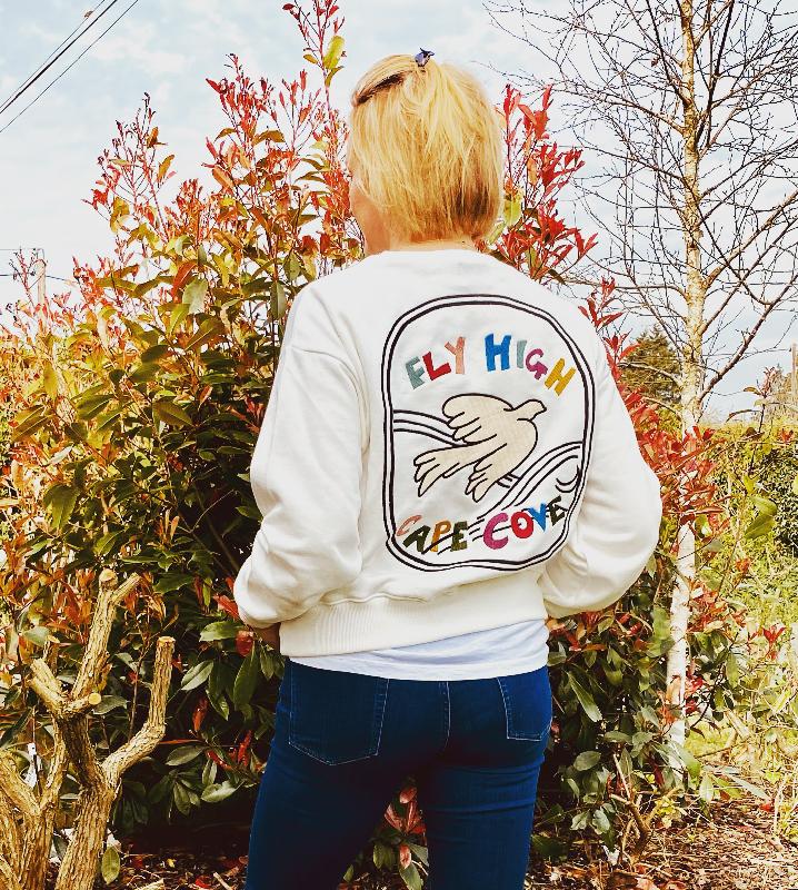 Flying high in my Cape Cove sweater!