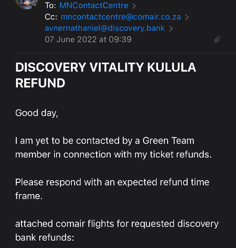 Discovery travel refund