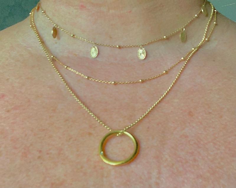 Love my three yellow gold necklaces….soul necklace, beaded chain and choker