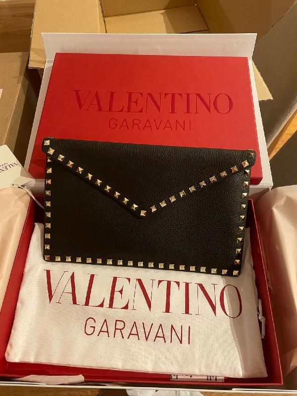 Valentino Rockstud Grainy Calfskin Envelope Pouch