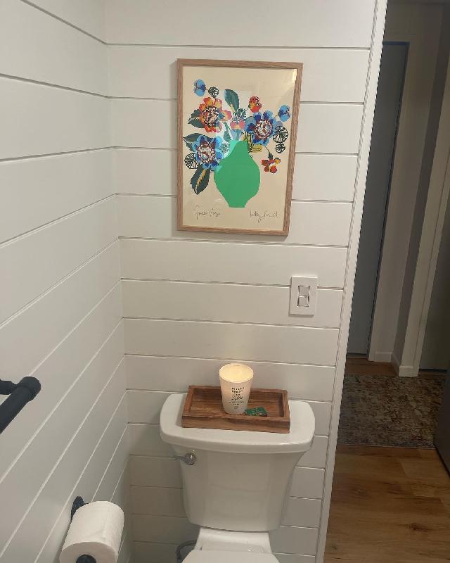 This one of a kind unique and colorful print just made my bathroom remodel!