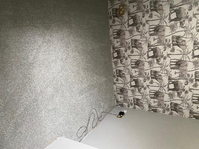 I absolutely love the elephant wallpaper in our office.