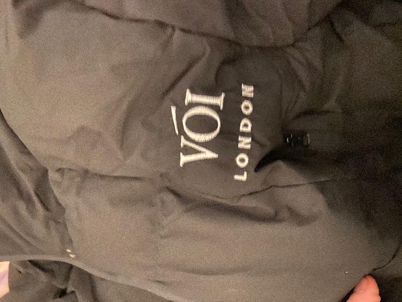 Embroidery horrendous, dirty,hole in pocket, pockets aren’t the same size