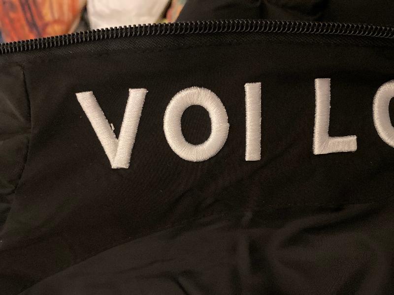 Embroidery horrendous, dirty,hole in pocket, pockets aren’t the same size