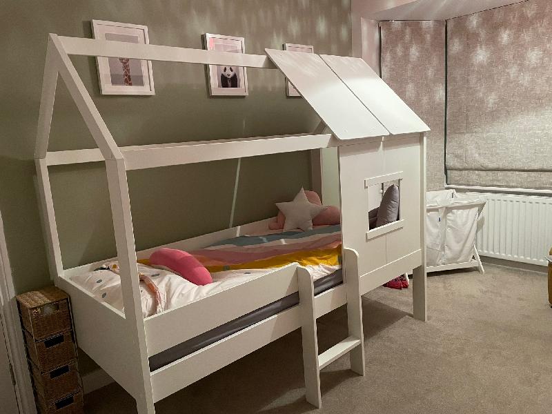 Kids Avenue Ordi Mini Playhouse Mid Sleeper Bed in White with Storage