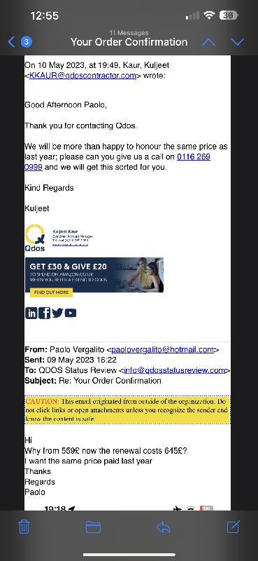 Qdos renewal team very unprofessional