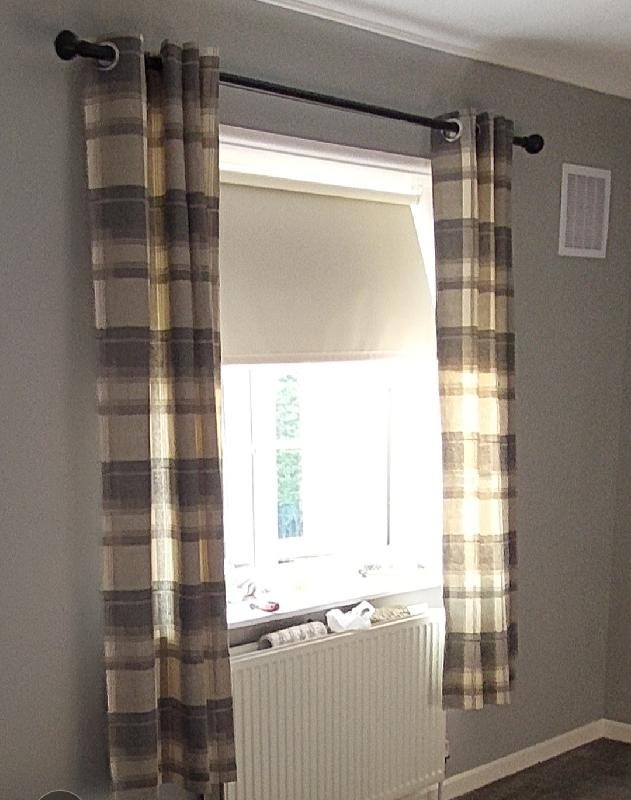 Grey check curtains