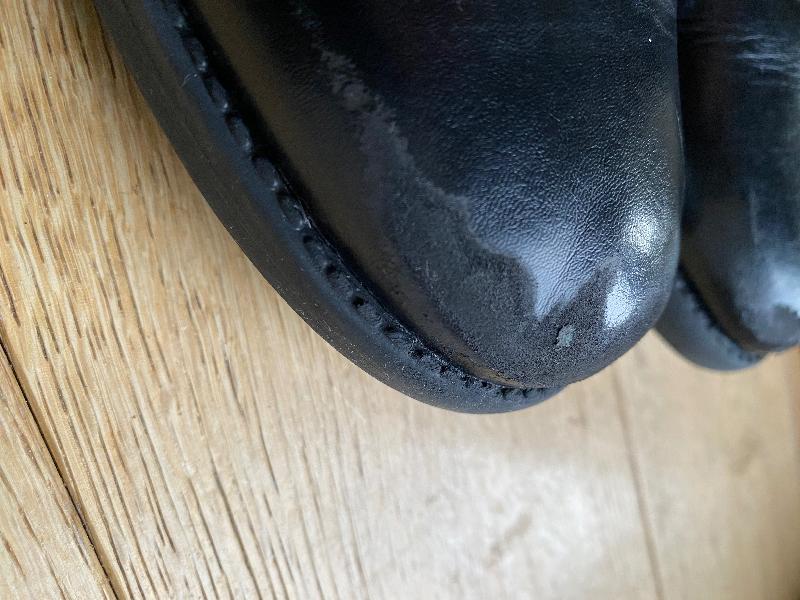 Shoes are now made of rubber and covered with leather & cannot be polished!