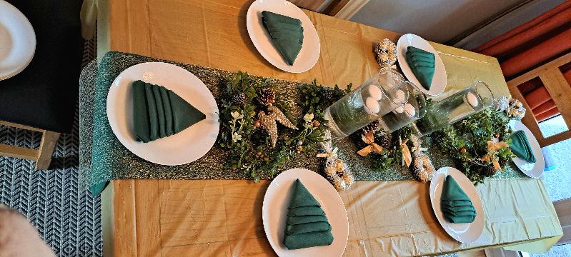 Green table runner and napkins excellent buy