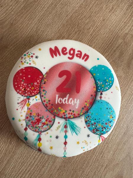 Personalised Any Age Pink Birthday Cake with Balloons Pattern