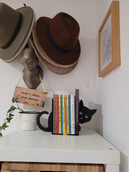 Hidden Cat Bookends, Set of 2 Black Cat Book Ends, Peeping Cat Silhouette