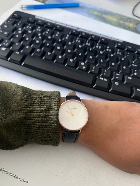 Nordgreen Men's Thin Wrist Watch - Silver Case - White Dial - Navy Blue Leather Watch Band