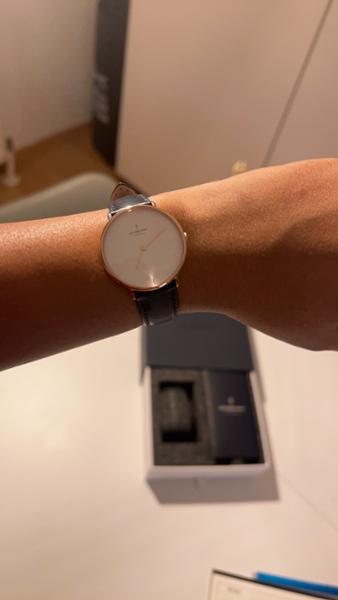 Nordgreen Men's Thin Wrist Watch - Silver Case - White Dial - Navy Blue Leather Watch Band