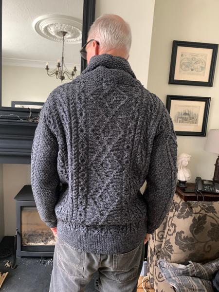 Shawl Neck Aran Sweater Slate -Mid Grey-L