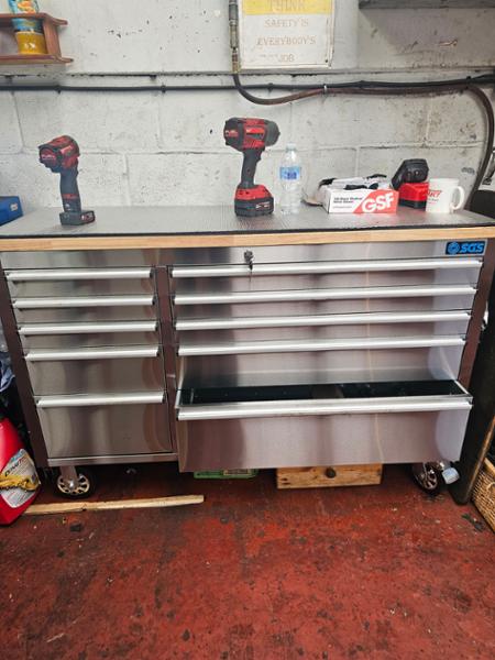 SGS 55in Stainless Steel 10 Drawer Work Bench Tool Box Chest Cabinet