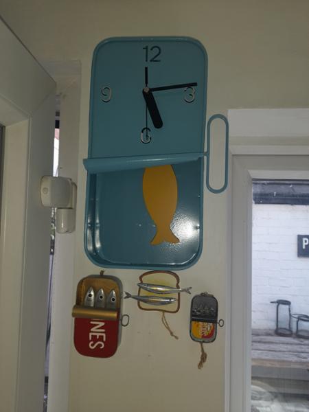 Sardine Tin Wall Clock, Blue, Battery Powered with Fish Pendulum