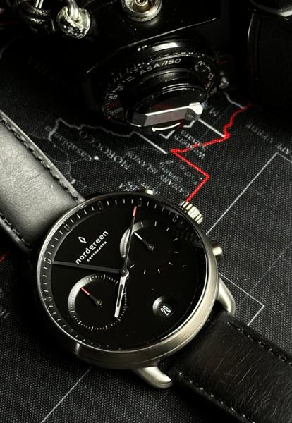 Nordgreen Men's Minimalist Large Wrist Watch Watch - Silver Case - Black Dial - Black Leather Watch Band Pioneer Scandinavian Design White Dial
