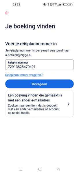 Reisplannummer werkt niet in de app