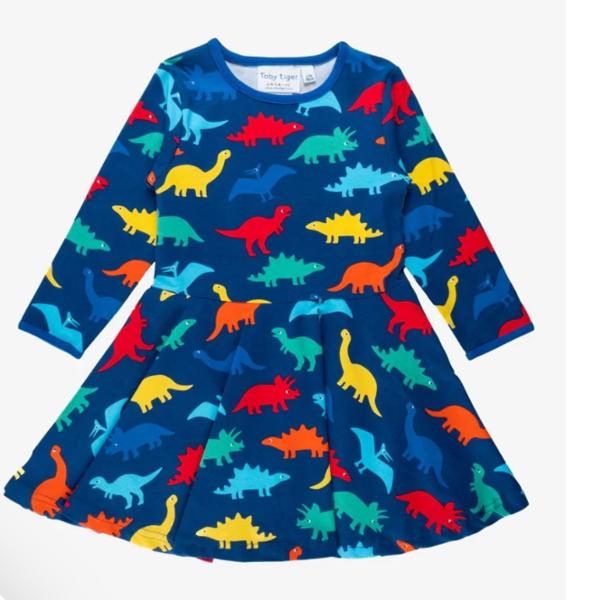 Organic Rainbow Dinosaur Print Skater Dress