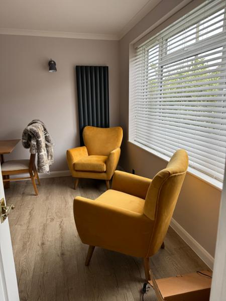 Lovely new chairs, pouffe and cushions. Just perfect.