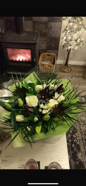 Engagement gift flowers.