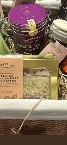 The Bolton Abbey Hamper, Wine Hamper by Cartwright & Butler. Luxury Gift Hamper by post. Biscuits, Sweets, Preserves, Nougat, Fudge, Wine