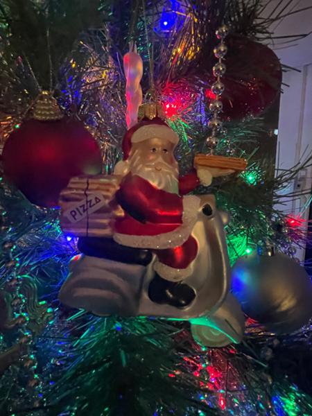 Pizza Delivery Santa Shaped Bauble
