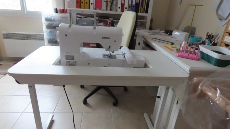Sewing Online Gidget Folding Sewing Table, White Top with White Legs - Sewing Machine Table with Adjustable Platform. Folding Legs for Easy Storage 