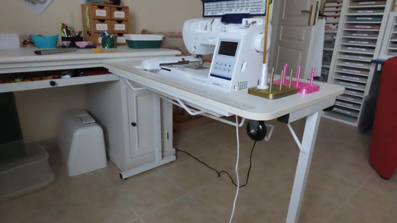Sewing Online Gidget Folding Sewing Table, White Top with White Legs - Sewing Machine Table with Adjustable Platform. Folding Legs for Easy Storage 