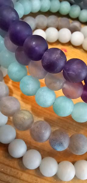 1 Metre of Natural Frosted Amazonite, Labradorite, Amethyst, Aquamarine & Fluorite 6mm Rounds