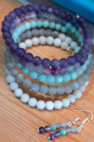 1 Metre of Natural Frosted Amazonite, Labradorite, Amethyst, Aquamarine & Fluorite 6mm Rounds