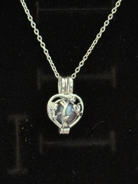 925 Sterling Silver Heart Cage Pendant Approx 16x10mm with 6mm Freshwater Pearl
