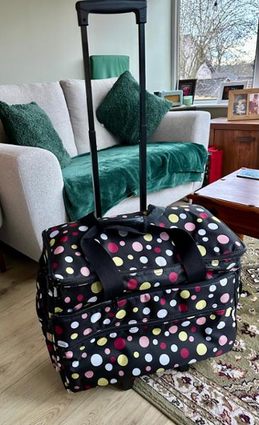 Sewing Online Large Sewing Machine Trolley Bag on Wheels, Black with Multicolour Spots | 53 x 41 x 29cm | Sewing Machine Storage for Janome, Brother, 