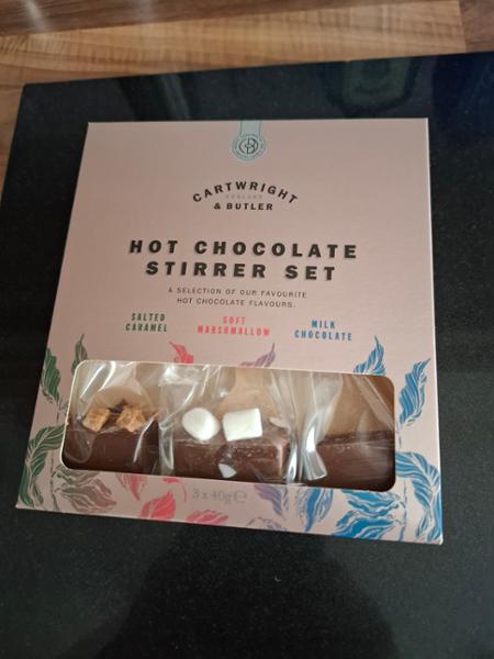 Trio of Hot Chocolate stirrers by Cartwright & Butler. Luxury Drinking Chocolate Treats.
