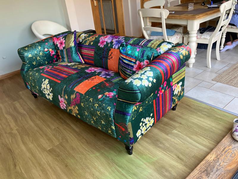 Fabric Green Patchwork 3 Seater Sofa AVICI SHOUT