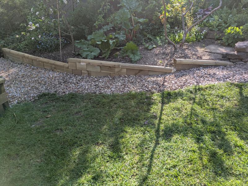 Retaining wall for a sloping bed.
