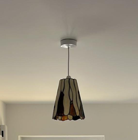 Traditional Amber Stained Glass Tiffany Pendant Light Shade with Coloured Gems