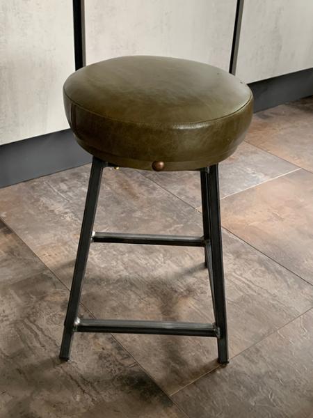 Beatrice Hyde - Low Industrial Bar Stool with Thick Leather Seat