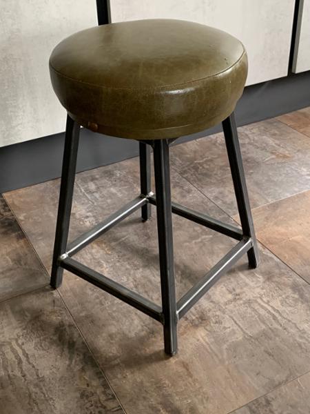 Beatrice Hyde - Low Industrial Bar Stool with Thick Leather Seat