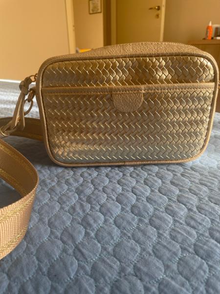 Womens Gold Woven Camera Bag